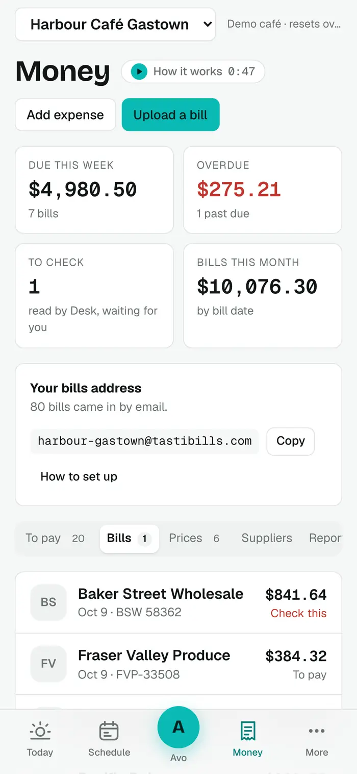 Bills on a phone